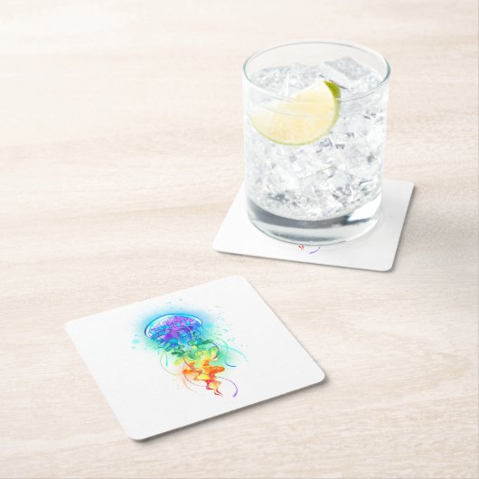 Rainbow-Qualle Rechteckiger Pappuntersetzer (Vor Ort)