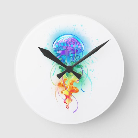 Rainbow-Qualle Runde Wanduhr (Vorderseite)