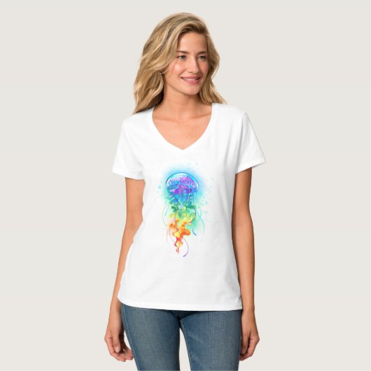Rainbow-Qualle T-Shirt (Vorderseite Vollansicht)