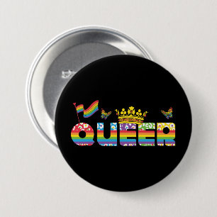 Rainbow Que Crown mit Flag und Schmetterlingen Button