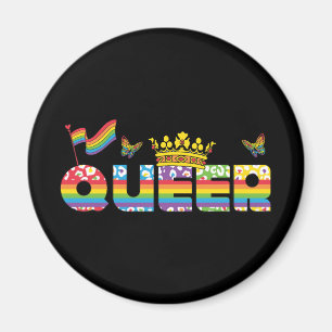 Rainbow Que Crown mit Flag und Schmetterlingen Magnet