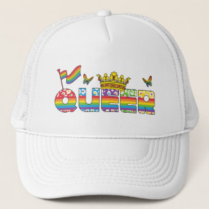 Rainbow Que Crown mit Flag und Schmetterlingen Truckerkappe