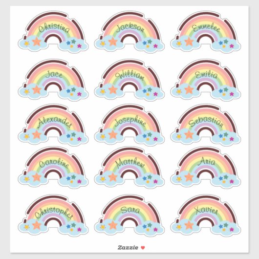 Rainbow Rainbow Custom Multiple Name Stickers Aufkleber (Blatt)