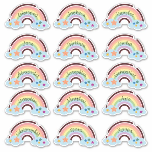 Rainbow Rainbow Custom Multiple Name Stickers Aufkleber (Vorderseite)