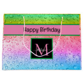 Rainbow Raindrops Monogram Birthday Große Geschenktüte (Vorderseite)