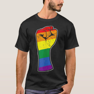 Rainbow Raise Fist Gay Pride Flag Support Resist T-Shirt