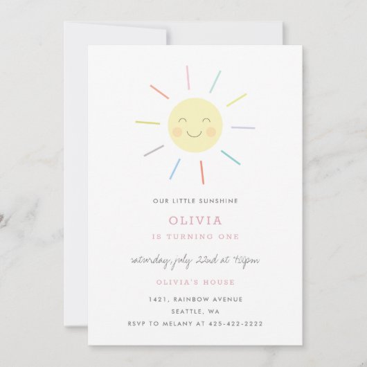 Rainbow Rays Kindergeburt Einladung (Vorderseite)