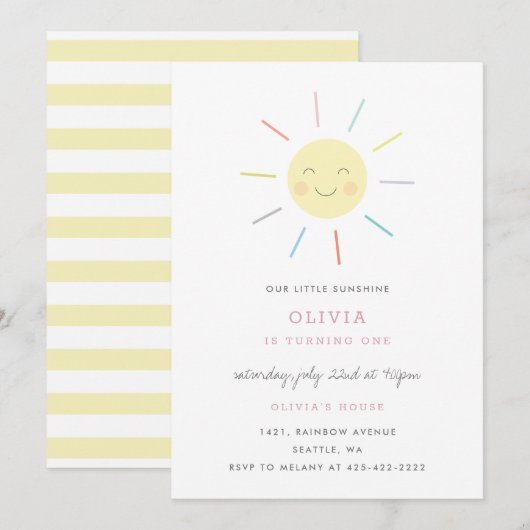 Rainbow Rays Kindergeburt Einladung (Vorne/Hinten)