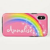 Rainbow Red Rosa Name iPhone Case (Rückseite (Horizontal))