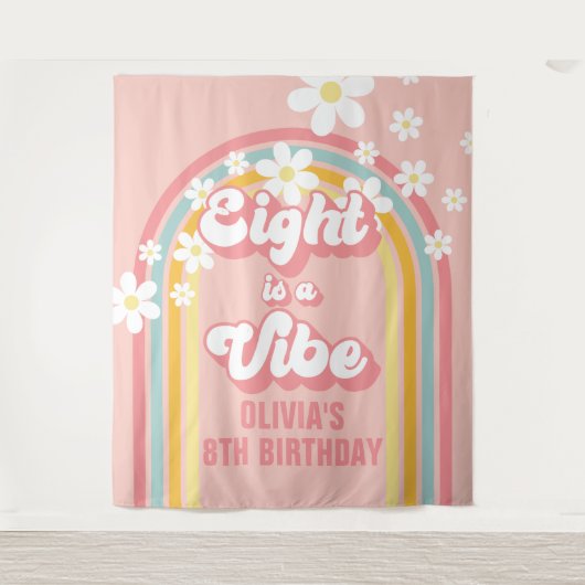 Rainbow Retro Aight ist ein Vibe Groovy 8. Geburts Wandteppich (Vorderseite)