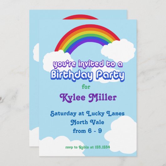 Rainbow Retro Birthday Invite Einladung (Vorne/Hinten)