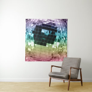 Rainbow Retro Disco Ball Glam #1 #retro #wall #art Wandteppich