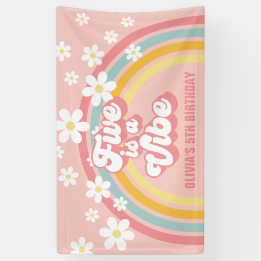 Rainbow Retro Five ist ein Vibe Groovy 5. Geburtst Banner (Vertikal)