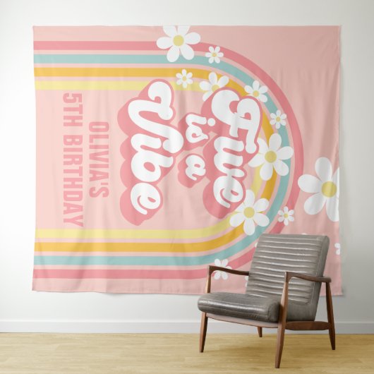 Rainbow Retro Five ist ein Vibe Groovy 5. Geburtst Wandteppich (Beispiel (Horizontal))