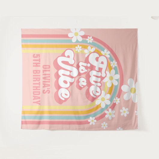 Rainbow Retro Five ist ein Vibe Groovy 5. Geburtst Wandteppich (Vorderseite (Horizontal))