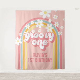 Rainbow Retro Groovy One 1. Geburtstag Wandteppich