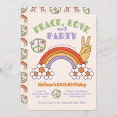 Rainbow Retro Hippie Peace & Liebe Geburtstag Einladung (Vorne/Hinten)