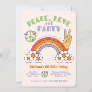 Rainbow Retro Hippie Peace & Liebe Geburtstag Einladung