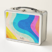 Rainbow Retro Personalisierter Name Metall Brotdose (Vorderseite)