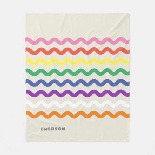 Rainbow Retro Pic Rac mit Namen Fleecedecke (Vorderseite)