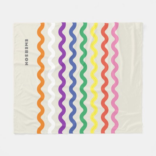 Rainbow Retro Pic Rac mit Namen Fleecedecke (Vorderseite (Horizontal))