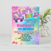 Rainbow Retro Roller Skaten Einladungen (Stehend Vorderseite)
