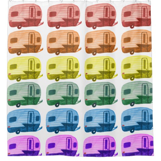 Rainbow Retro RV Trailer Camper Wasserfarbe Duschvorhang (Vorderseite)