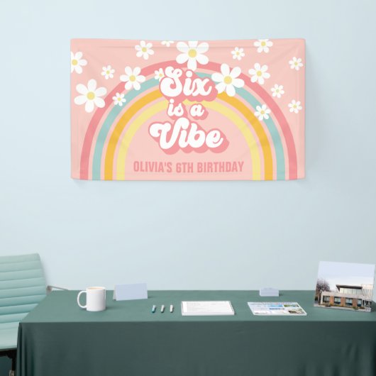 Rainbow Retro Six ist ein Vibe Groovy 6. Geburtsta Banner (Messeveranstaltung)