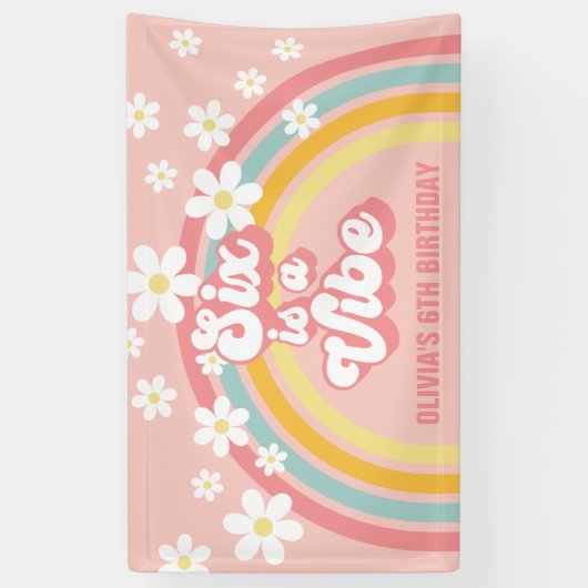 Rainbow Retro Six ist ein Vibe Groovy 6. Geburtsta Banner (Vertikal)