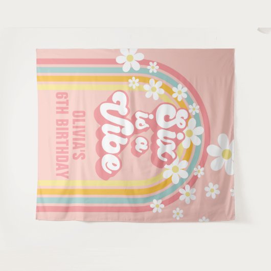 Rainbow Retro Six ist ein Vibe Groovy 6. Geburtsta Wandteppich (Vorderseite (Horizontal))