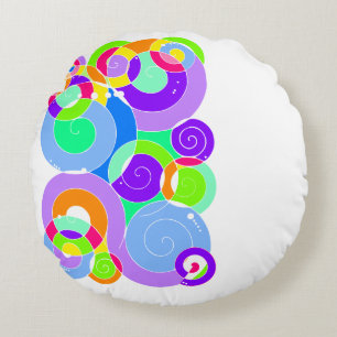 Rainbow Retro Spiral Art Abstraction Lila White Rundes Kissen