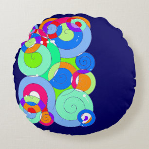 Rainbow Retro Spiral Art Abstraction Navy Rundes Kissen