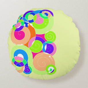 Rainbow Retro Spiral Art Abstraction Pastel Green Rundes Kissen