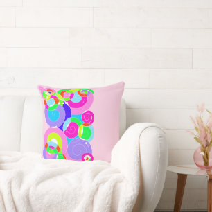 Rainbow Retro Spiral Art Abstraction Pink Kissen