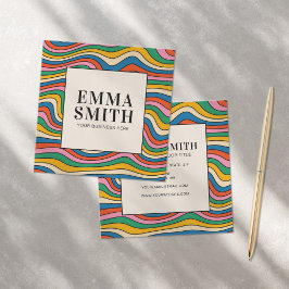 Rainbow Retro Streifen Quadratische Visitenkarte