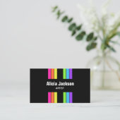 Rainbow Retro Stripes Bright Vertikal Black Visitenkarte (Stehend Vorderseite)