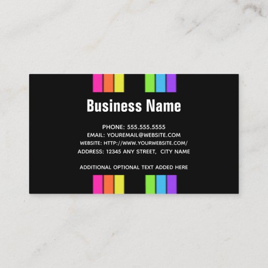 Rainbow Retro Stripes Bright Vertikal Black Visitenkarte (Rückseite)