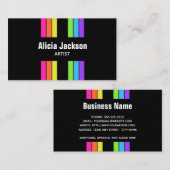 Rainbow Retro Stripes Bright Vertikal Black Visitenkarte (Vorne/Hinten)