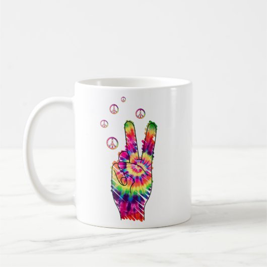 Rainbow Retro Tie Dye Psychedelic Peace Sign Hand Kaffeetasse (Links)