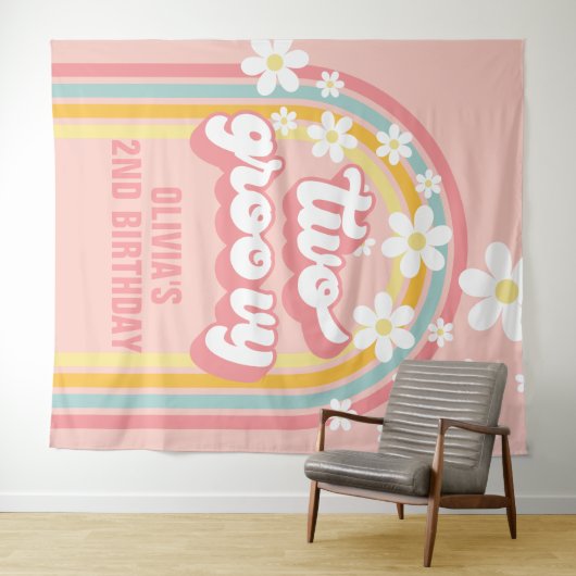 Rainbow Retro Two Groovy Wandteppich (Beispiel (Horizontal))