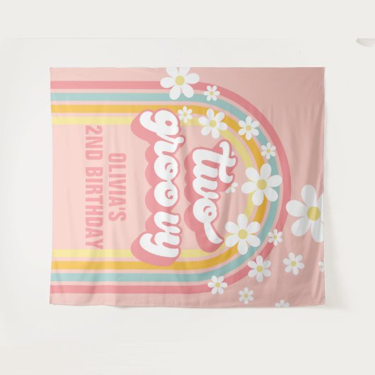 Rainbow Retro Two Groovy Wandteppich (Vorderseite (Horizontal))