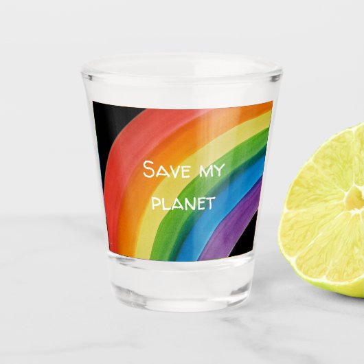 RAINBOW Rette meinen Planeten (anpassbar) Schnapsglas (Vorderseite)