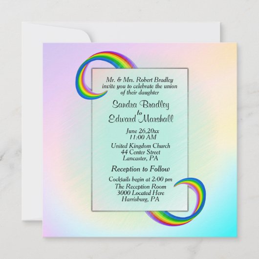 Rainbow Ribbon Wedding Einladung (Vorderseite)