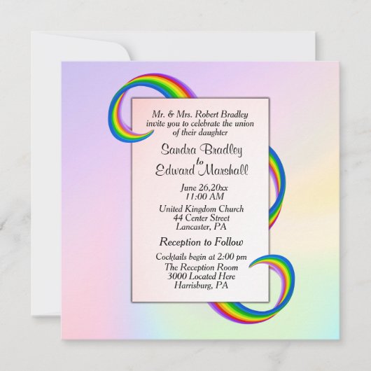 Rainbow Ribbon Wedding Einladung (Vorderseite)