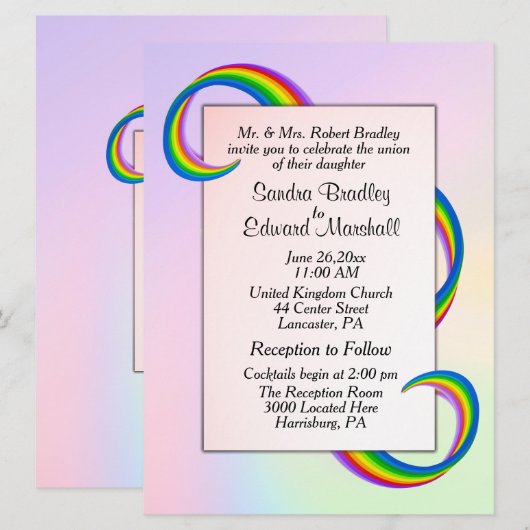 Rainbow Ribbon Wedding Einladung (Vorne/Hinten)