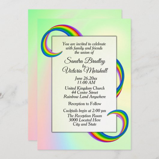 Rainbow Ribbon Wedding Einladung (Vorne/Hinten)