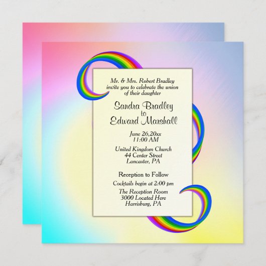 Rainbow Ribbon Wedding Invitation 5,25" x 5,25" Einladung (Vorne/Hinten)