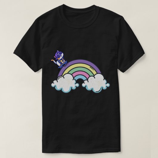 Rainbow Ride: Der Skateboarding Cat T - Shirt (Design vorne)