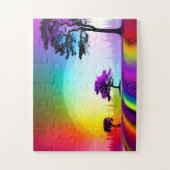 Rainbow Road durch Silhouette Bäume mit Lila Puzzle (Vertikal)