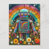 Rainbow Robot in einer Blume Postkarte (Vorderseite)